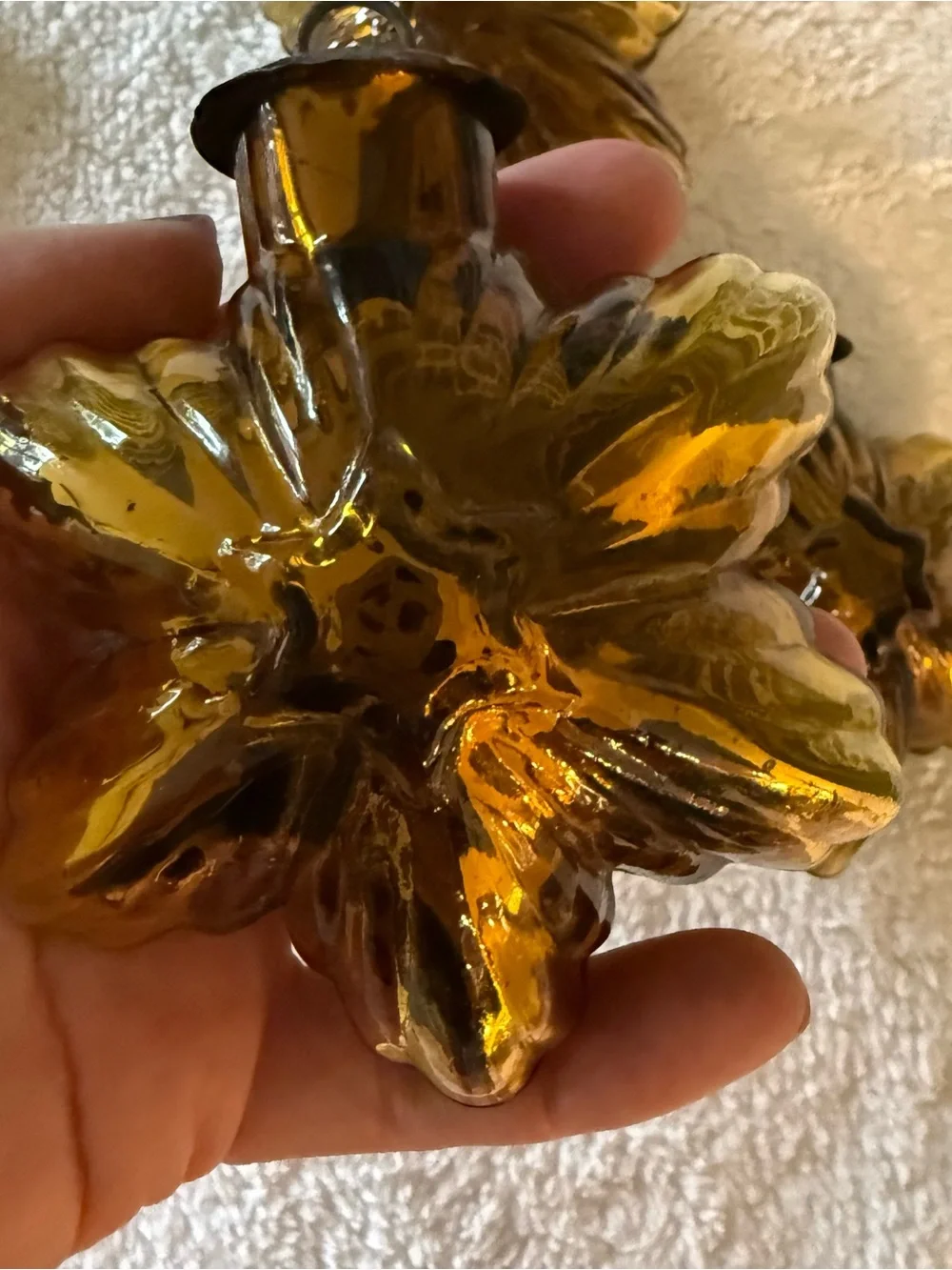 3 VTG Gold Orange Glass Star Snowflake Christmas Ornament Kugel Midwest Brass